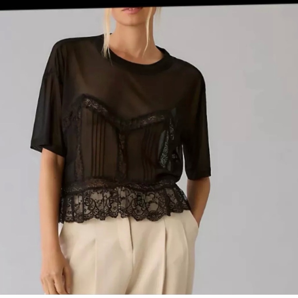Dolan Black Sheer Lace Blouse